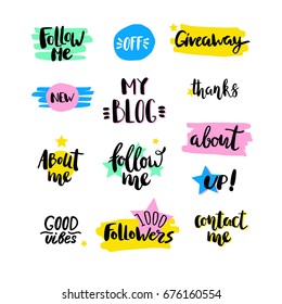 Vector set of elements for a blog, site. Colorful vector. Hand drawn letters