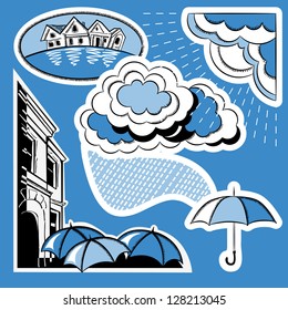 Vector set of elements of design - a rain in the city