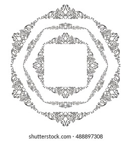 Vector set of elements for design. Square corners and round frames. Beautiful ornate floral elements, vine and grapes. Vintage, hand drawing doodle style. 