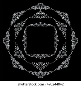 Vector set of elements for design. Square corners and round frames. Beautiful ornate floral elements, vine and grapes. Chalkboard style. Vintage, hand drawing doodle style. New elements in each set
