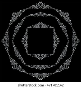 Vector set of elements for design. Square corners and round frames. Beautiful ornate floral elements, vine and grapes. Chalkboard style. Vintage, hand drawing doodle style. New elements in each set