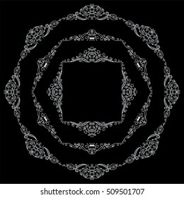 Vector set of elements for design. Square corners and round frames. Beautiful ornate floral elements, vine and grapes. Chalkboard style. Vintage, hand drawing doodle style. New elements in each set