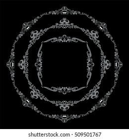 Vector set of elements for design. Square corners and round frames. Beautiful ornate floral elements, vine and grapes. Chalkboard style. Vintage, hand drawing doodle style. New elements in each set