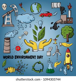 vector set of elements for design various objects of human activities the theme for world environment day, the background is isolated