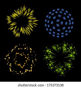 Vector set of elements fireworks on black background