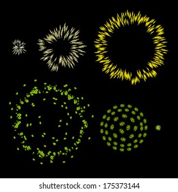 Vector set of elements fireworks on black background