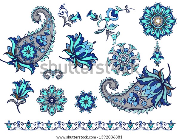 Vector Set Elements Indian Ornament Paisley Stock Vector (Royalty Free ...