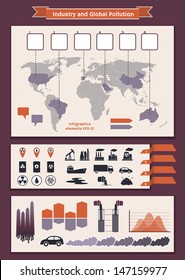 Vector set of elements of infographic for visualization worldwide industry and global pollution