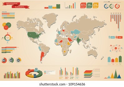Vector Set elements of infographics. World Map and Information Graphics