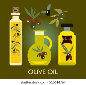 Vector Set of the elements. Olives, olive oil, branch for design- illustration