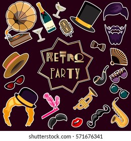 Vector Set Of Elements For A Retro Party. Suitable For Flyers, Banners, Illustrations, Photo Booth Props. Art Deco Style.