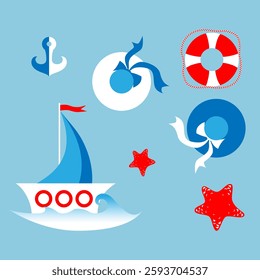 vector set of elements, vacation at sea, rest and leisure