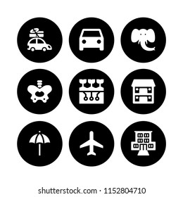 vector set. elephant, car, hostel and airplane illustration for web and graphic design