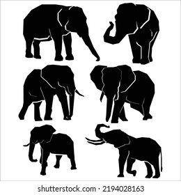 Vector Set Of Elephant Silhouettes Illustration Isolated On White Background