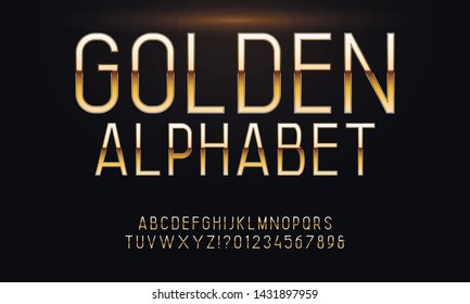 Vector set of elite Gold alphabet letters, numbers and Some punctuation marks.