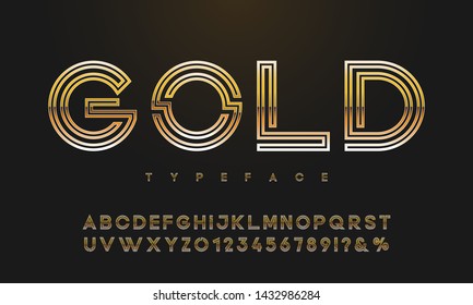 Vector set of elite Gold alphabet letters, numbers and Some punctuation marks.