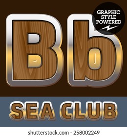 Vector set of elite old styled font in sea club theme. Letter B