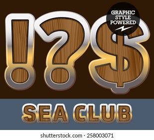 Vector set of elite old styled font in sea club theme. Symbols