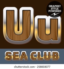 Vector set of elite old styled font in sea club theme. Letter U