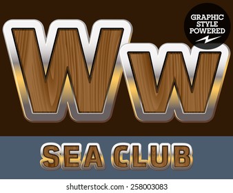 Vector set of elite old styled font in sea club theme. Letter W