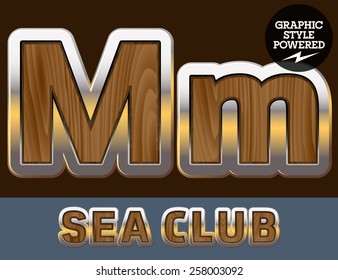 Vector set of elite old styled font in sea club theme. Letter M