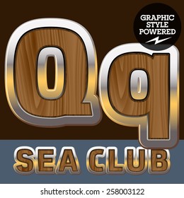 Vector set of elite old styled font in sea club theme. Letter Q