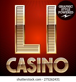 Vector set of elite rich gold alphabet. Font of golden striped letters. Letter L