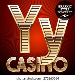Vector set of elite rich gold alphabet. Font of golden striped letters. Letter Y