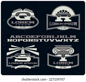Vector set of emblem design templates including wide trendy font