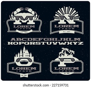 Vector set of emblem design templates including wide trendy font
