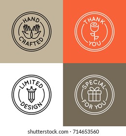 Vector set of emblems, badges and icons for handcrafted goods and products for all kind of artisans, artists, crafters and designers selling unique, handmade goods - round tags for packaging 

