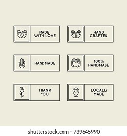 Vector set of emblems, badges and icons for handcrafted goods and products for all kind of artisans, artists, crafters and designers selling unique, handmade goods -  tags for packaging and labels
