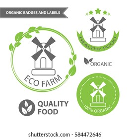 Vector set emblems of eco farm and natural food. Organic badges and labels
