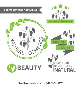 Vector set emblems of natural and organic cosmetics. Organic badges and labels