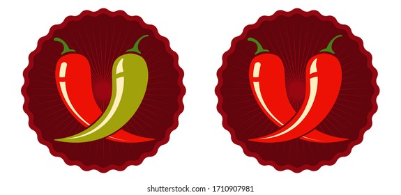 Vector set emblems with red and green chilli peppers. Vector emblems jalapeno or chilli peppers. Chili pepper.