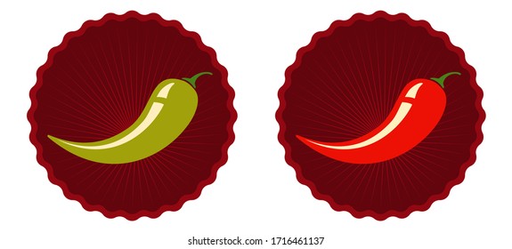 Vector set emblems with red and green chilli peppers. Vector emblems jalapeno or chilli peppers. Chili pepper.