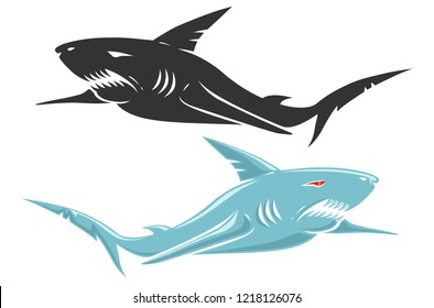 Vector set emblems with sharks. Retro vector logo with shark.