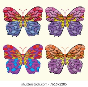 Vector set of Embroidery pattern with butterfly on white background for clothing design. Butterfly Embroidery Ornamental Fashion ornament.