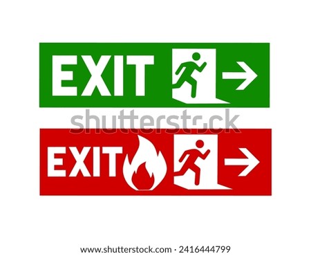 vector set of emergency exit signs.emergency fire exit signs and evacuation exit routes