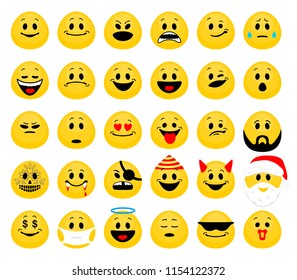 Vector set of emoji. Collection of smiley emoticons in flat style isolated on white background.