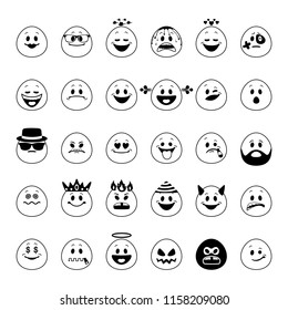 Vector set of emoji. Collection of smiley emoticons in outline style isolated on white background.