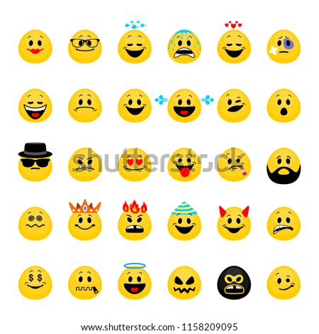 Vector set of emoji. Collection of smiley emoticons in flat style isolated on white background.