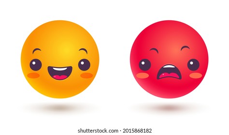 Vector set of emoji in different mood. Vector set icons of smiles in kawaii style. Funny and angry emoji in kawaii style.