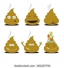 Vector set of emoji. funny cartoon poop. Emotions. Face.