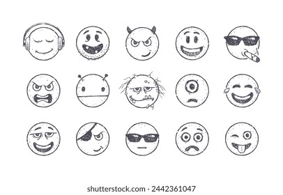 Vector set of Emoji. Hand drawn set of Emoticons. Smile icons. Vector illustration.