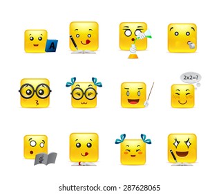 Vector set of emoticons for anime square; students