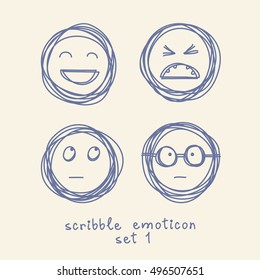 Vector set of emoticons and emoji. Hand drawn scribble icons. Cute linear design element. Illustration for print, web