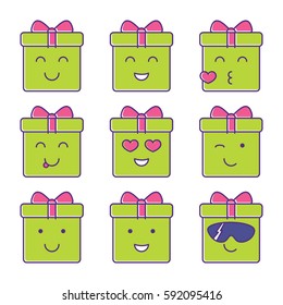 vector set with emotion gifts. Green boxes.