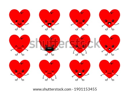 Vector set emotion hearts illustration. Happy Valentines day. Banner with love