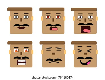 Vector set emotion of Mustache hipster man face cartoon flat style
